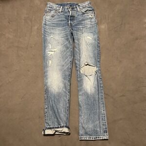 Levi's 501 '90s Premium Selvedge Denim Jeans Women Szie 25x30 Blue Distressed